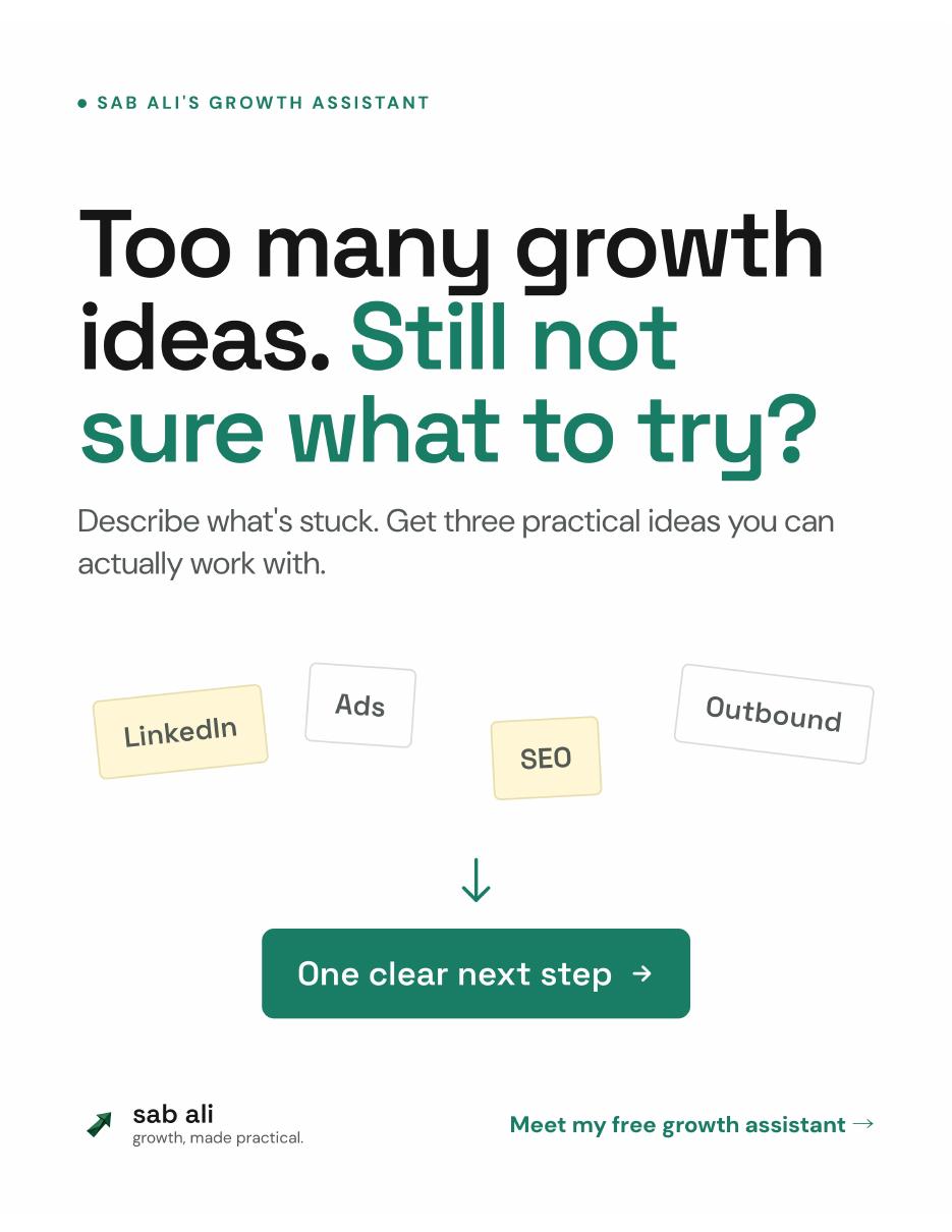 Too many growth ideas. Still not sure what to try? Describe what's stuck and get three practical ideas.